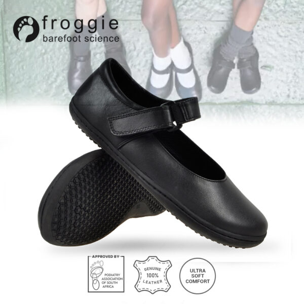 Froggie High-Bar Girls School Shoes Sizes C28 - C35 Black Style 6607 | ChicShoetique