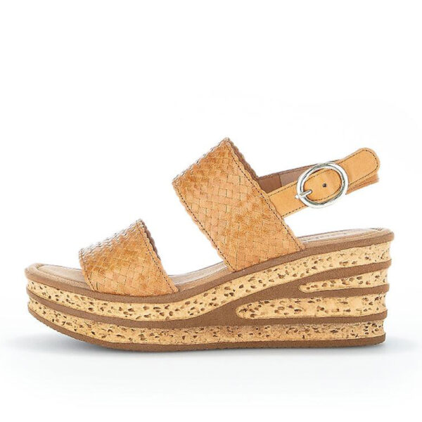 Gabor Tan Wedge Platform Sandal with Buckle | ChicShoetique
