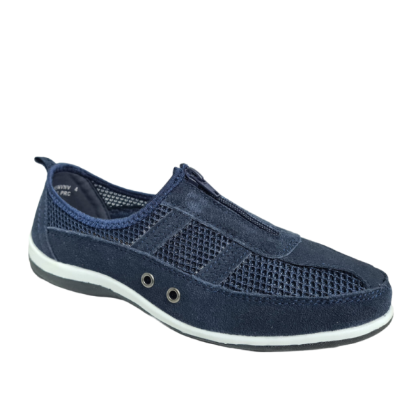 Hush Puppies Soft Style Sonja 2690 Navy Leather Zip- Up Sneakers | ChicShoetique