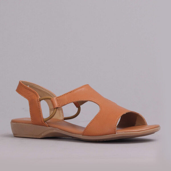 Froggie 12104 Tan Slingback T-Bar Flat Sandal Genuine Leather | ChicShoetique