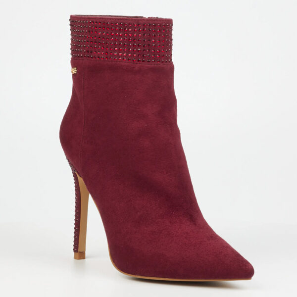 Miss Black Boss 9 1620 Burgundy Suede Heel Ankle Boot with Diamante Detail | ChicShoetique