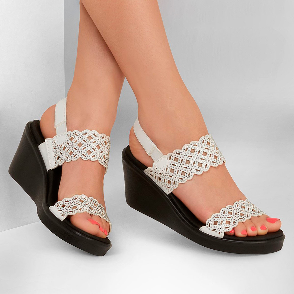Skechers 119147 3428 White Diamante Wedge Sandal | ChicShoetique