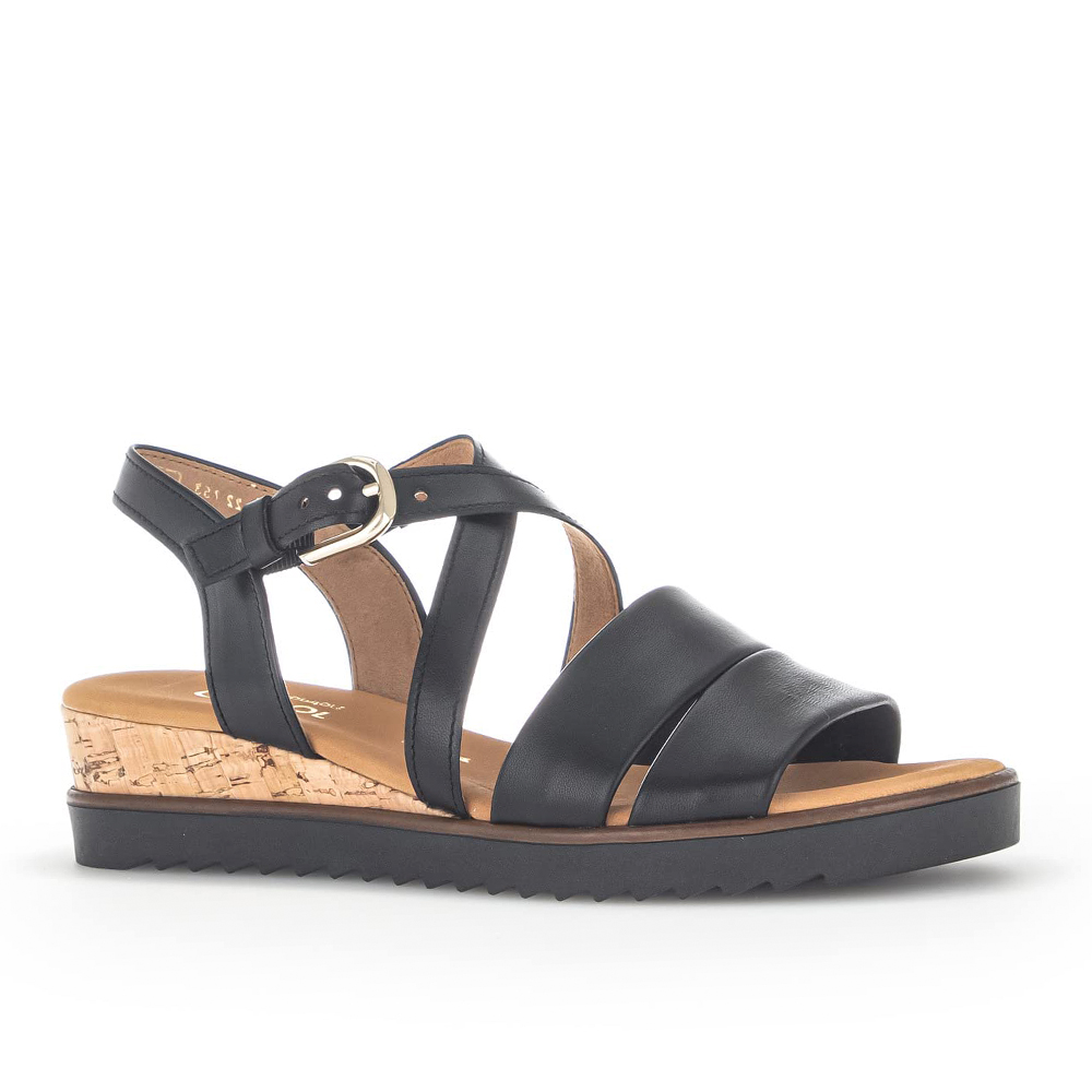 Gabor 22.753.27 3504 Black Strappy Leather Wedge Sandals | ChicShoetique