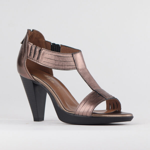 Froggie 10729 1683 Pewter Genuine Leather T-Bar High Heel Sandal | ChicShoetique