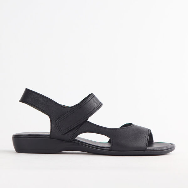 Froggie 12221 4010 Black Genuine Leather Wider Fit Slingback Flat Sandal - View 2 | ChicShoetique