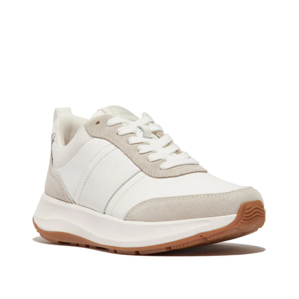 Fitflop F-Mode Flow Suede 634 White Mix Ladies Trainer | ChicShoetique