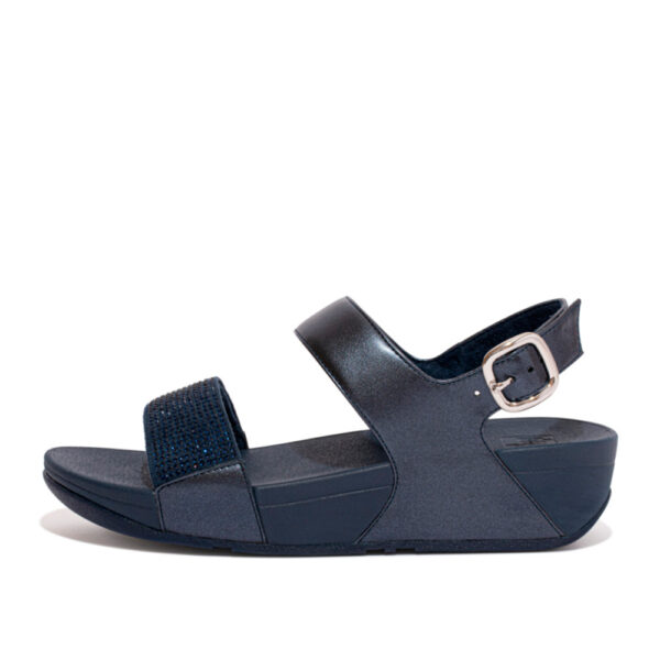 Fitflop Lulu Crystal Navy Two Band Sling Back Leather Sandal | ChicShoetique