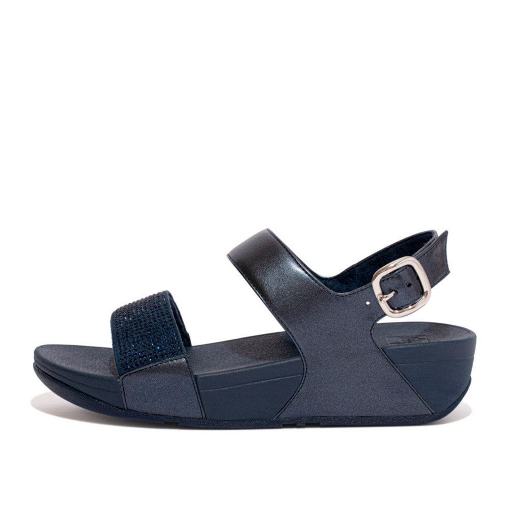 Fitflop Lulu Crystal Navy Two Band Sling Back Leather Sandal | ChicShoetique