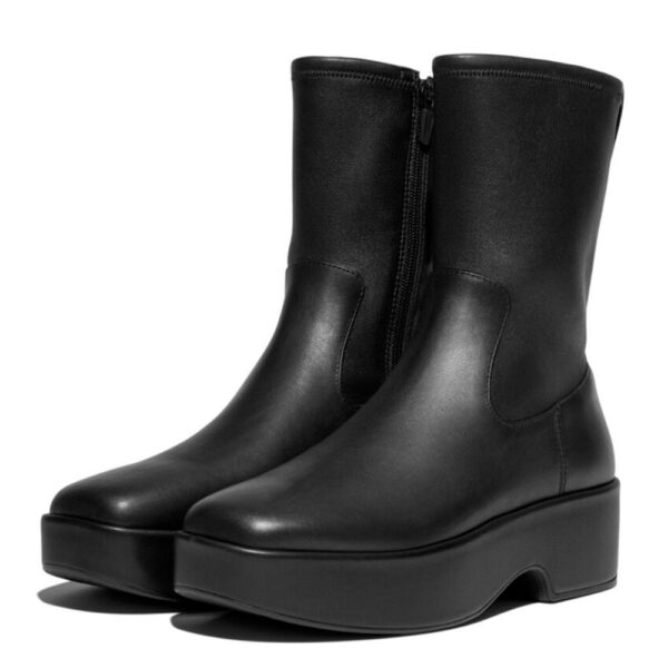 Fitflop F-Luma 668 Mid-Calf Stretch Leather Boots Black | ChicShoetique