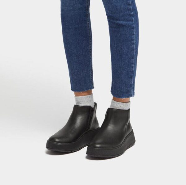 Fitflop F-Mode 669 Leather Flatform Zip Ankle Boots Chelsea Black | ChicShoetique