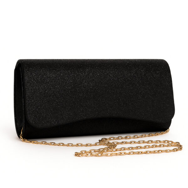 Clutch Bag 9 Black Shimmer with Gold Chain | ChicShoetique