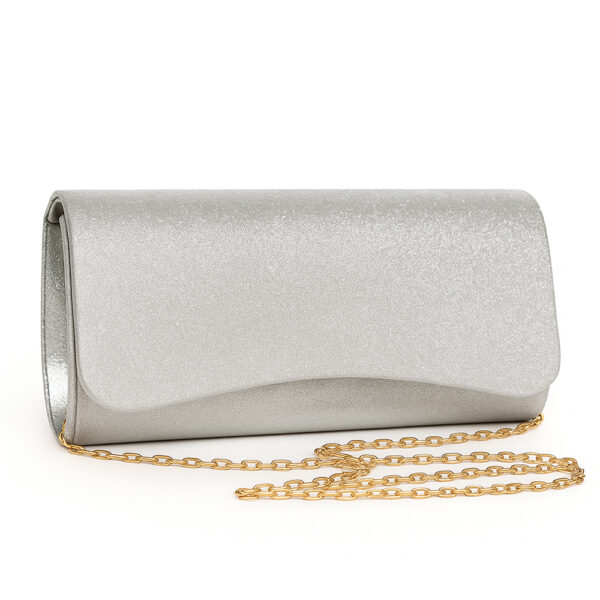 Clutch Bag 9 Silver Shimmer with Gold Chain | ChicShoetique