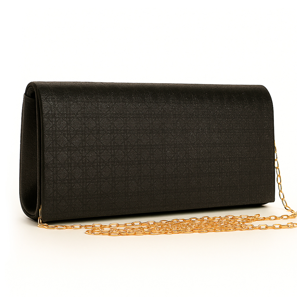 Clutch Bag 10 Black with Gold Chain Sling | ChicShoetique