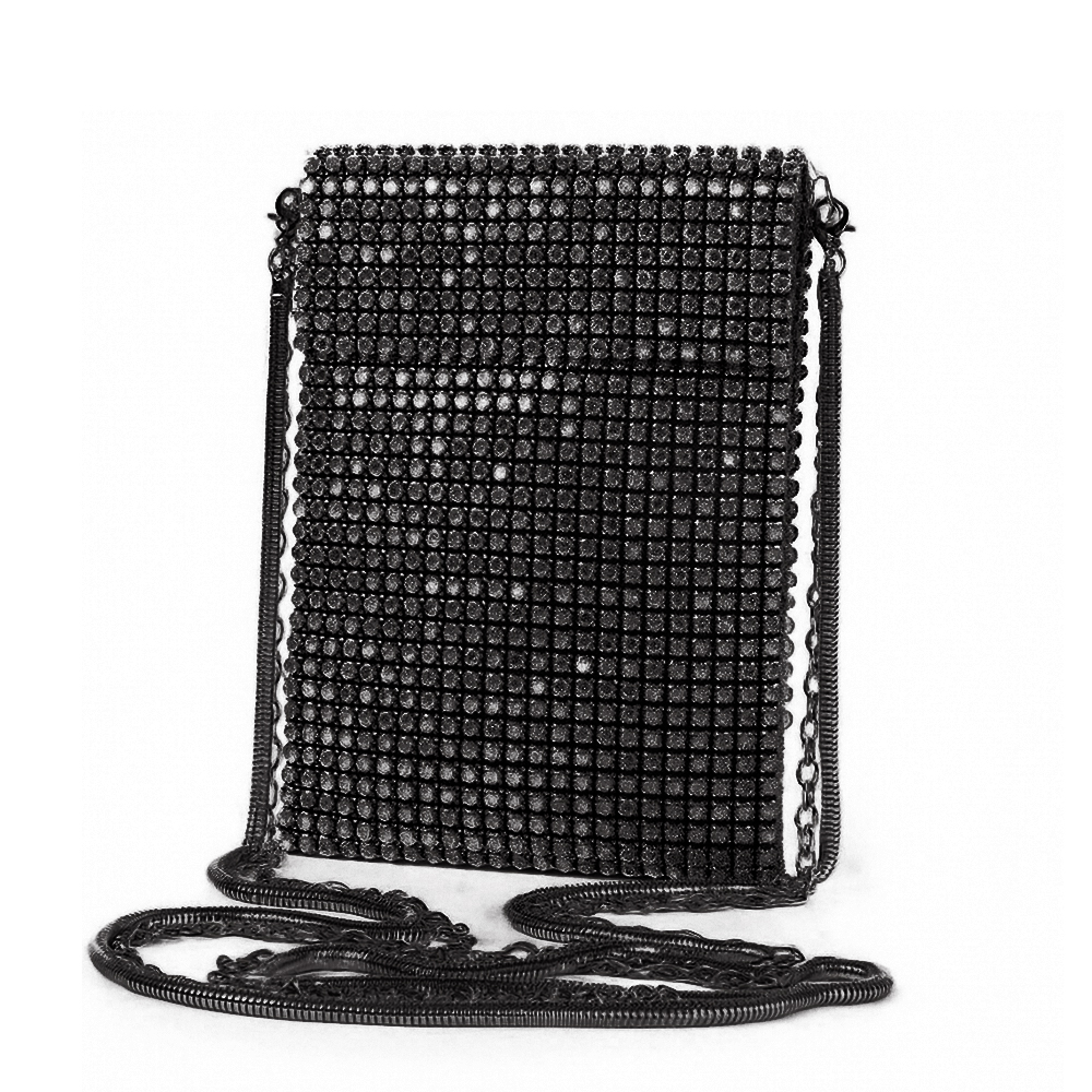 Clutch Bag 12 Black Rhinestone with Double Detail Strap | ChicShoetique