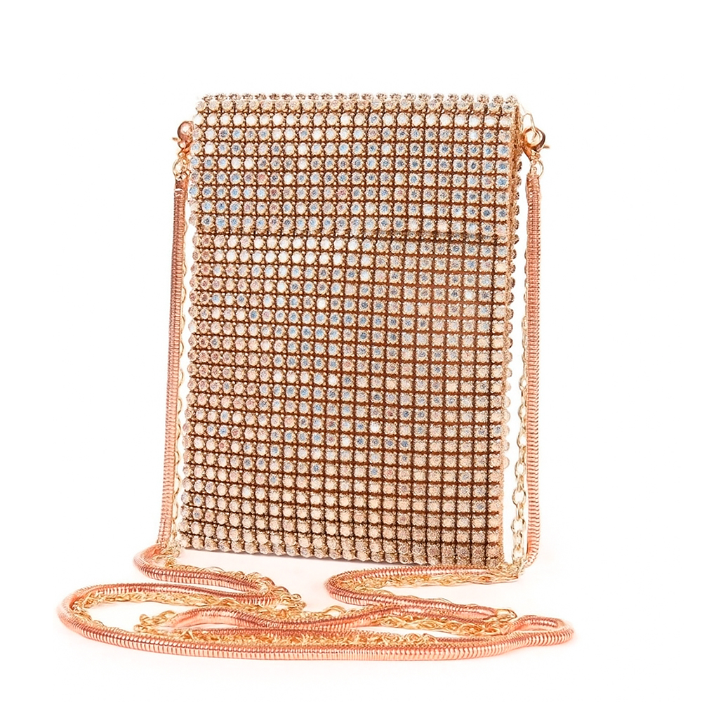Clutch Bag 12 Champagne Rhinestone with Double Detail Strap | ChicShoetique