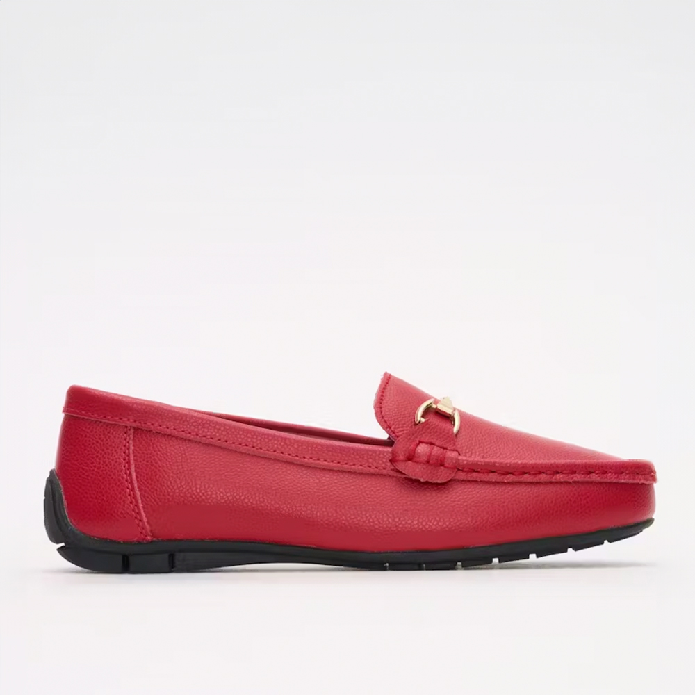 Geena 888 3840 Red Classic Loafers with Gold Trim | ChicShoetique