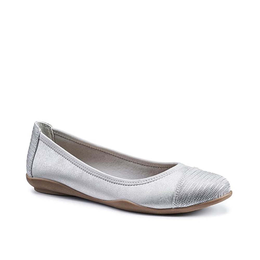 Hotter Ivy 3800 Silver Textured Ballerina Flats | ChicShoetique
