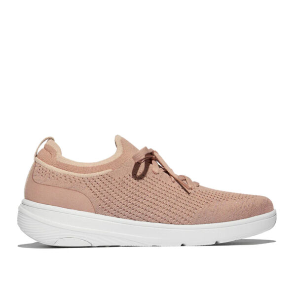 Fitflop Super Q Sneakers 662 Beige Buff / Rose Gold Knit Slip-On Laced | ChicShoetique