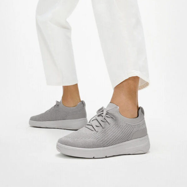 Fitflop Super Q Sneakers 684 Grey Knit Slip-On Laced | ChicShoetique