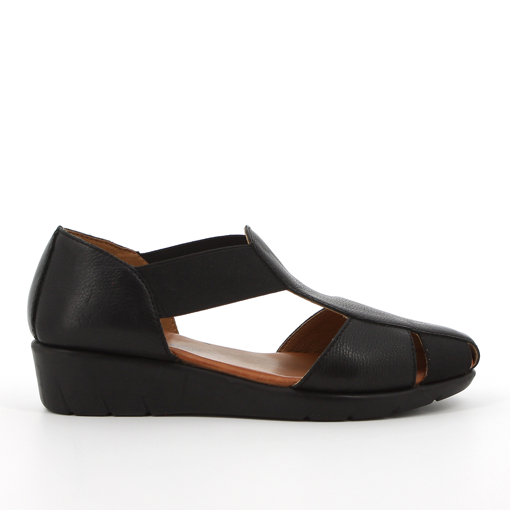 Hush Pup Gia 3936 Black Leather Wedge Sandal | ChicShoetique