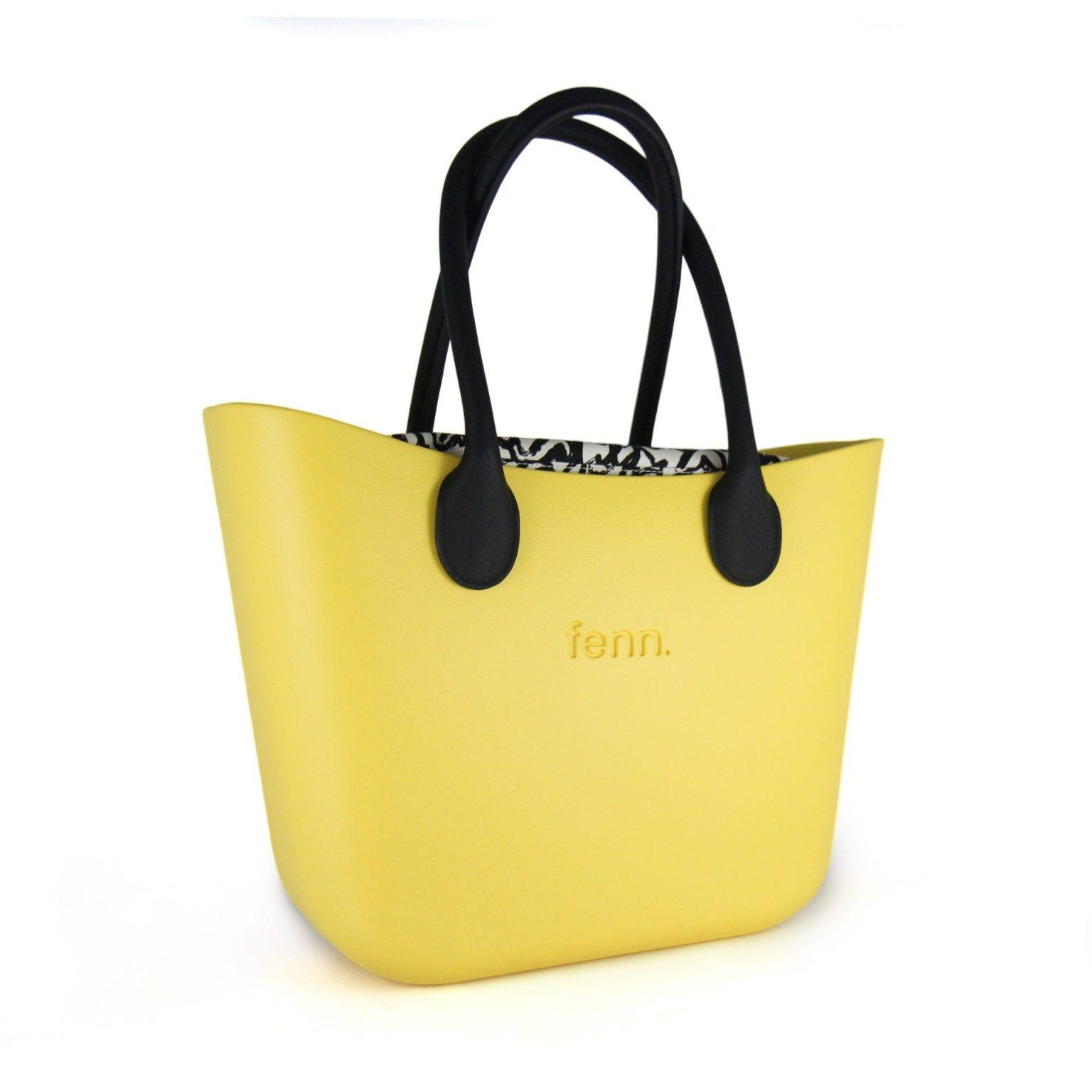 Fenn Hand Bag 425 Yellow with Black Handles and Patterned Inner | ChicShoetique