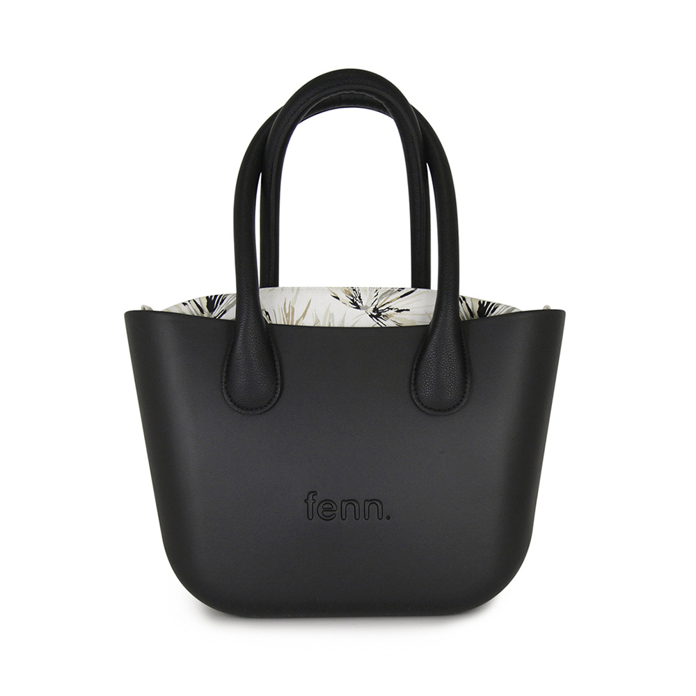 Fenn Hand Bag 468 Petite - Black - Pattern Inner - Gold Zip - Black Round Handle | ChicShoetique