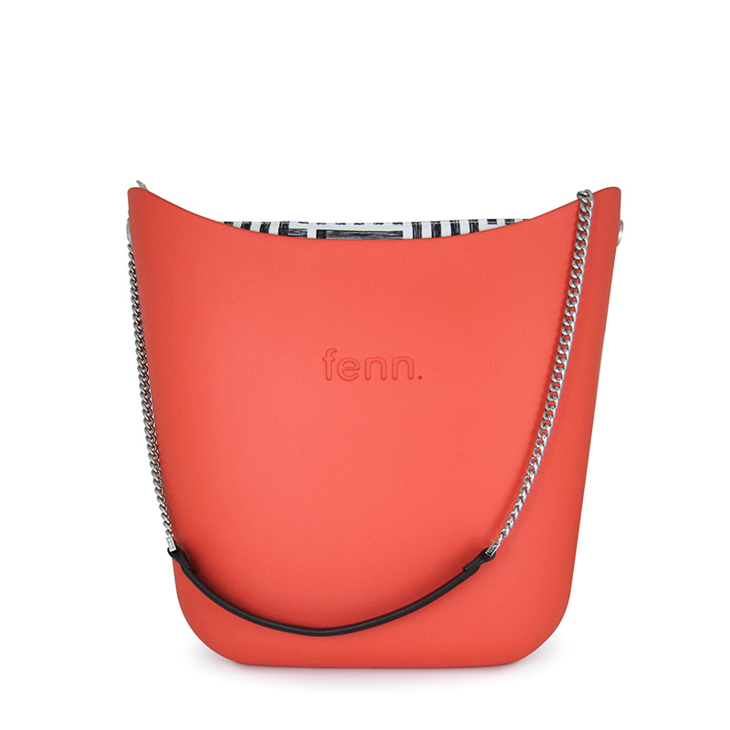 Fenn Hand Bag 478 Red Elegant Fenn - Fire - Pattern Inner - Silver Zip - Black/ Chain Handle | ChicShoetique