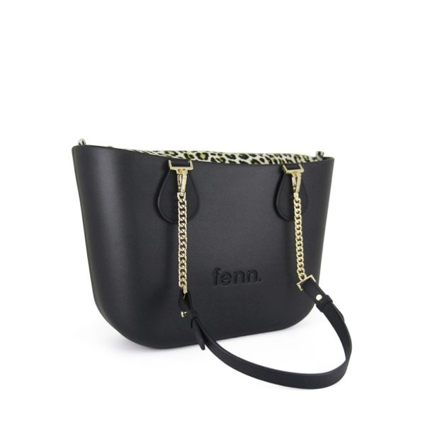 Fenn Hand Bag 490 Black Petite - Pattern Inner - Gold Zip - Black/ Gold Chain | ChicShoetique