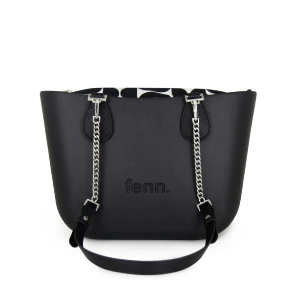 Fenn Hand Bag 491 Black - Petite - Silver and Black Chain Handle with Pattern Inner | ChicShoetique