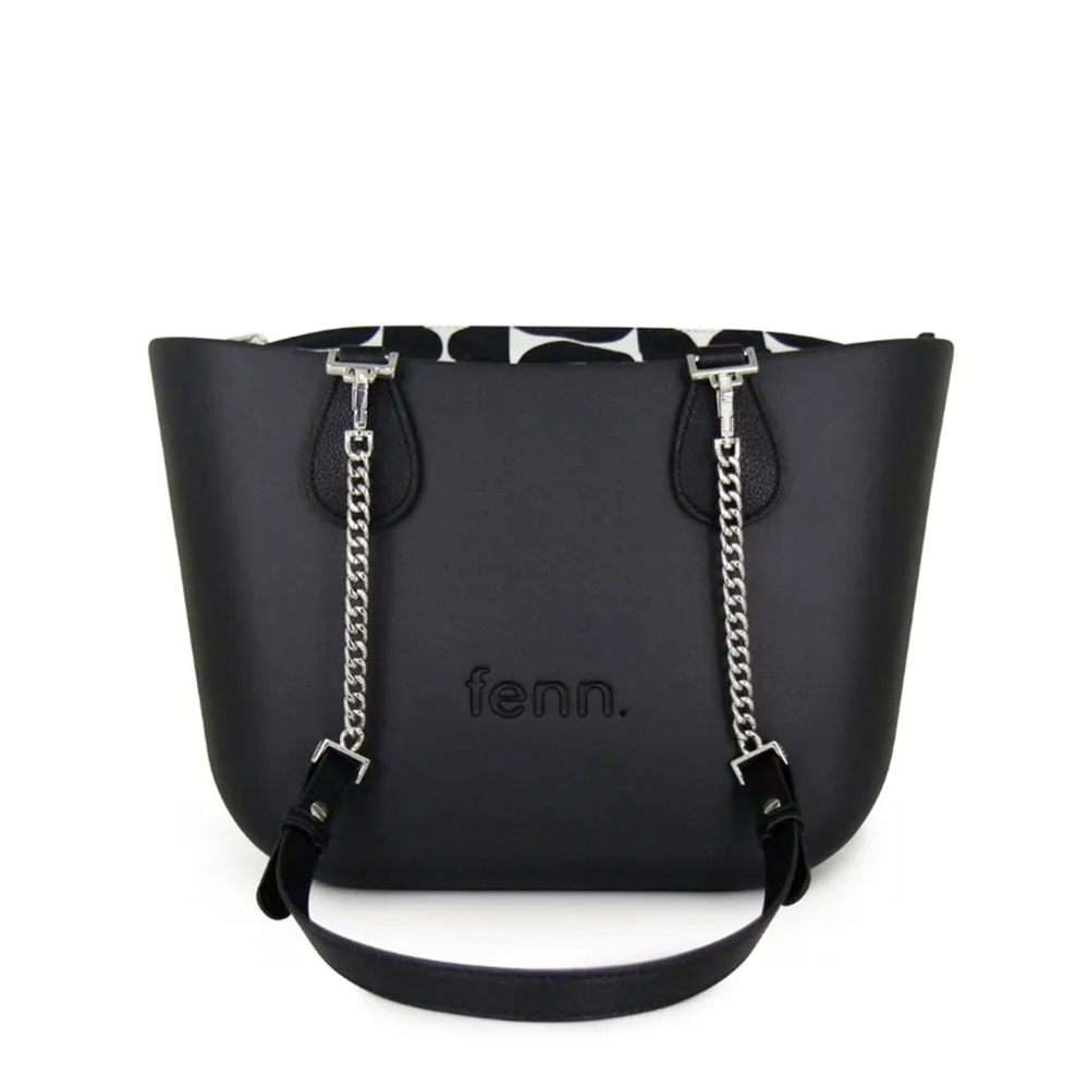 Fenn Hand Bag 491 Black - Petite - Silver and Black Chain Handle with Pattern Inner | ChicShoetique