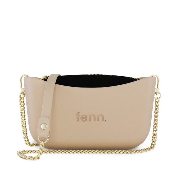 Fenn Hand Bag 495 - Classic Collection - Sand - Black Inner - Gold Zip - Sand/ Gold Chain | ChicShoetique