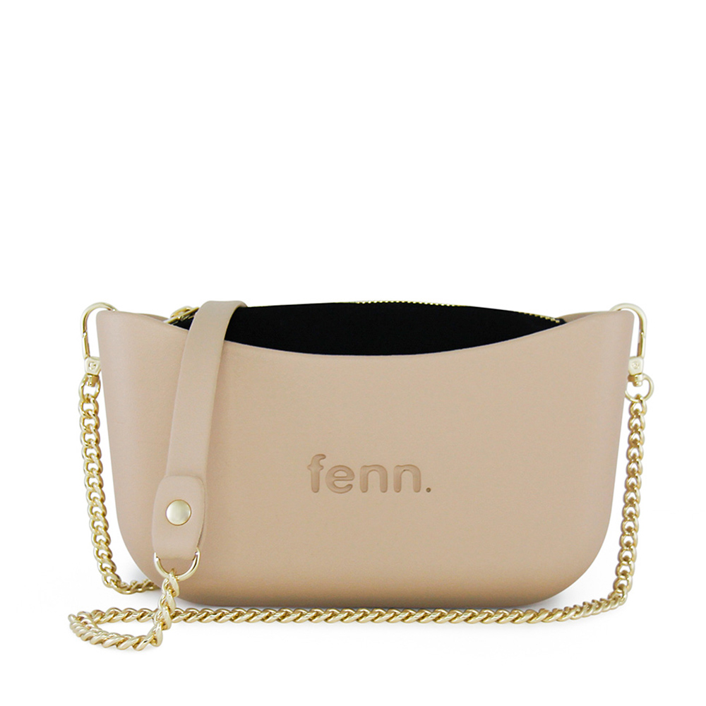 Fenn Hand Bag 495 - Classic Collection - Sand - Black Inner - Gold Zip - Sand/ Gold Chain | ChicShoetique