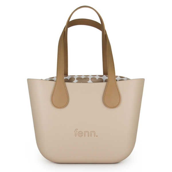 Fenn Hand Bag 500 Sand Petite Tote with Tan Handles and Patterned Inner | ChicShoetique