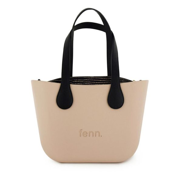Fenn Hand Bag 504 Petite - Sand - Pattern Inner - Gold Zip - Black Flat Handle | ChicShoetique