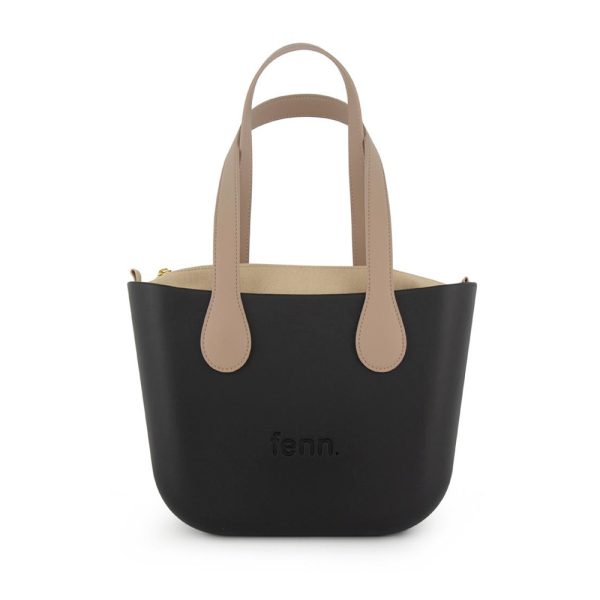 Fenn Hand Bag 509 Petite - Black - Light Stone Inner - Gold Zip - Light Stone Flat Handle | ChicShoetique