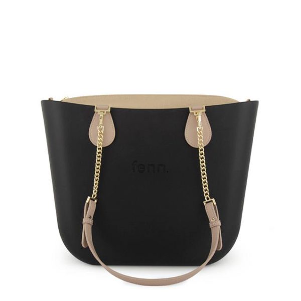 Fenn Hand Bag 511 Black Petite Chain Navy Tote with Light Stone Inner | ChicShoetique