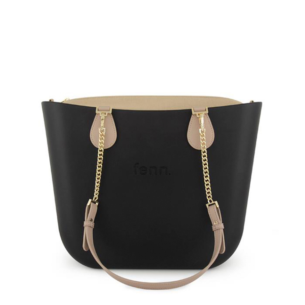 Fenn Hand Bag 511 Black Petite Chain Navy Tote with Light Stone Inner | ChicShoetique