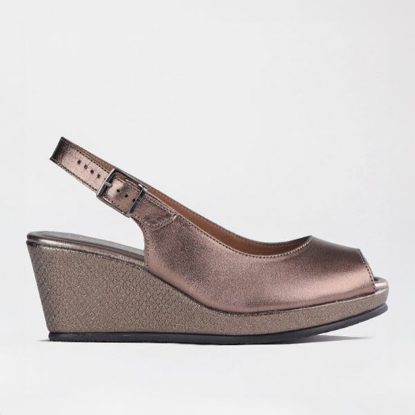 Froggie 10715 1863 Pewter Peeptoe Slingback Leather Wedge Sandal | ChicShoetique
