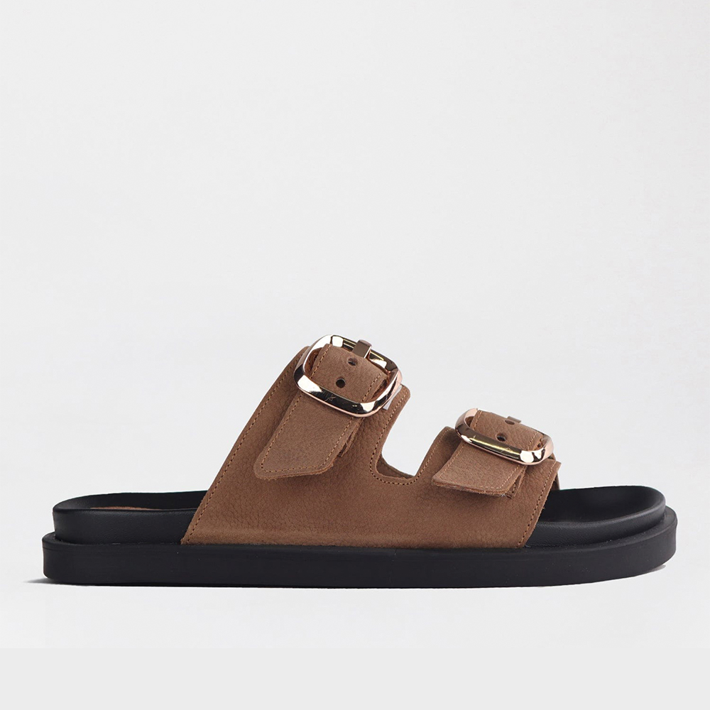 Froggie 12681 3773 Tabacco Double Buckle Slide Birk Mules | ChicShoetique