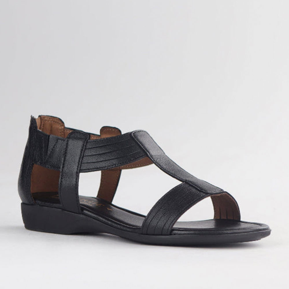 Froggie 12886 5040 Black T Bar Flat Sandal | ChicShoetique