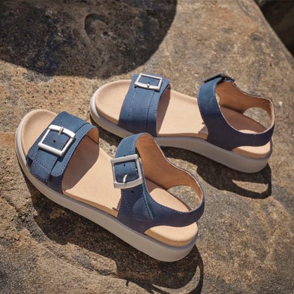Hotter Palma 5005 Blue Leather Buckle Detail Sandal | ChicShoetique