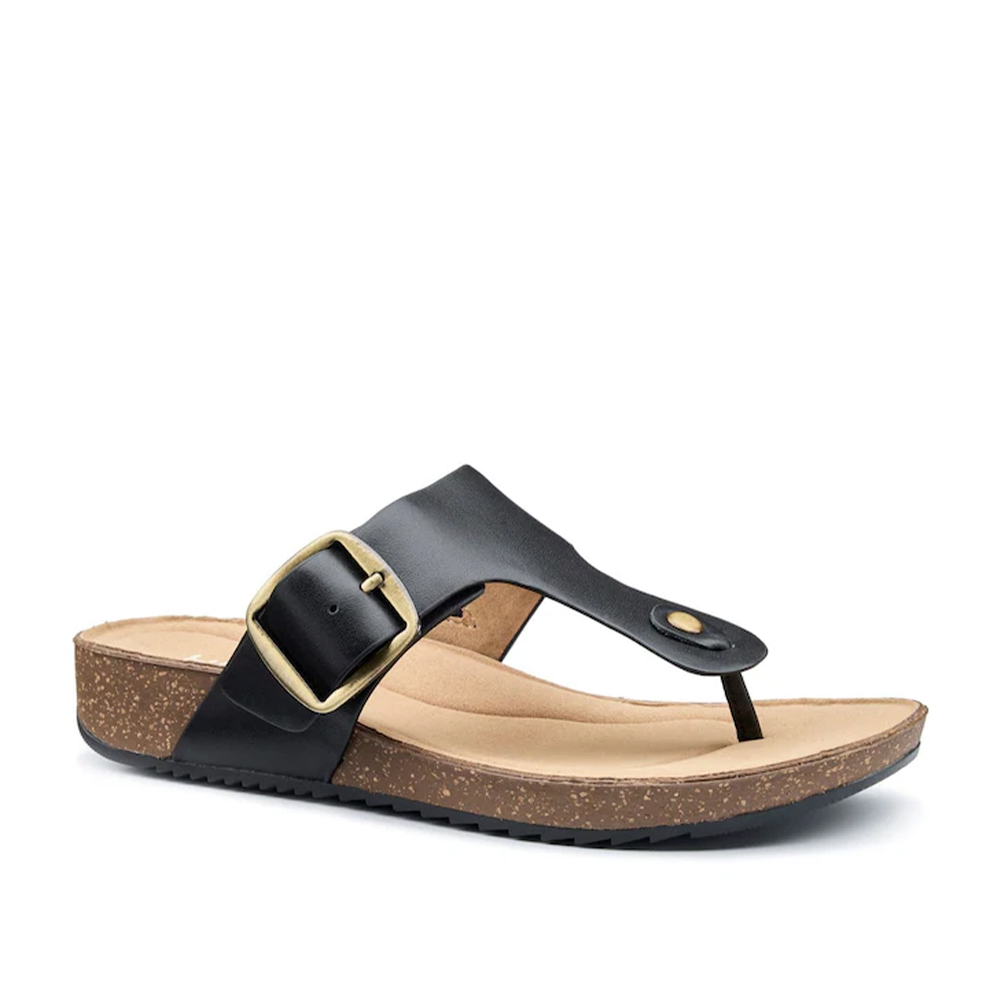Hotter Resort 5002 Black Leather Buckle Detail Sandal | ChicShoetique