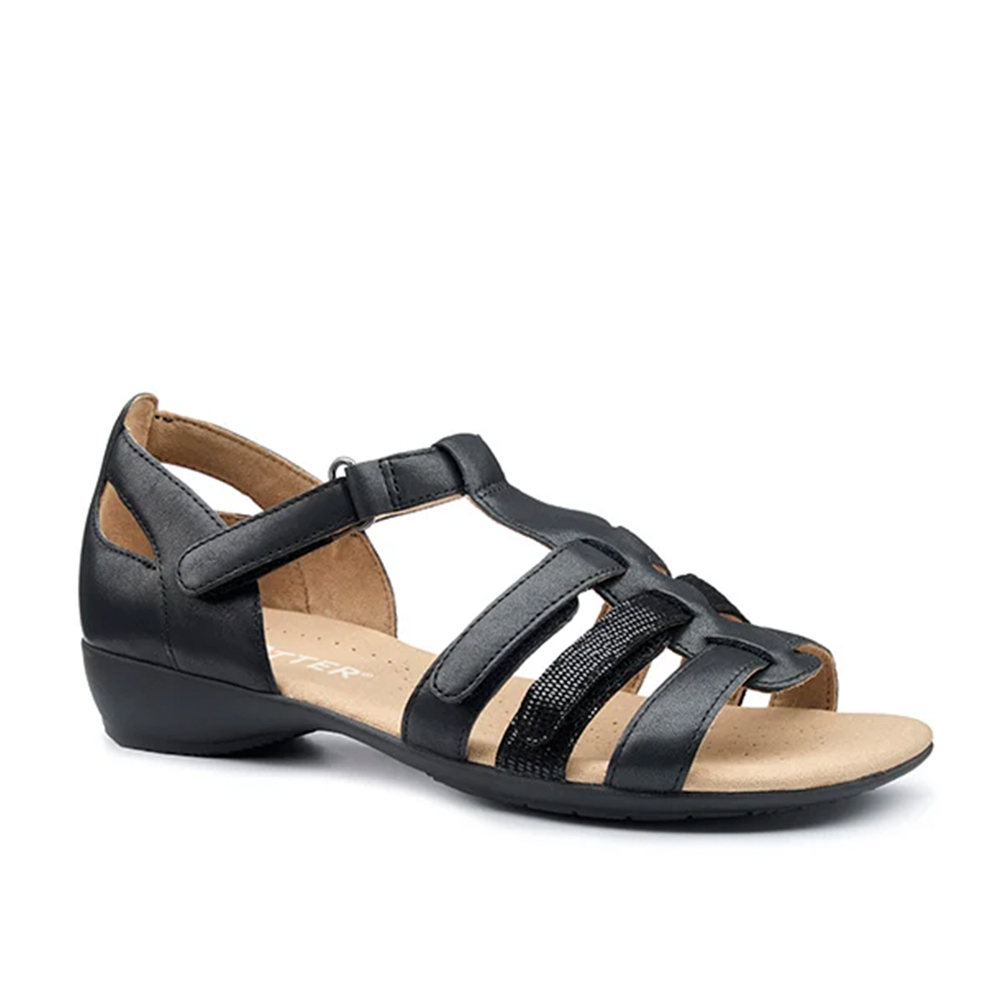 Hotter Solei 4006 Black Gladiator Leather Sandal | ChicShoetique