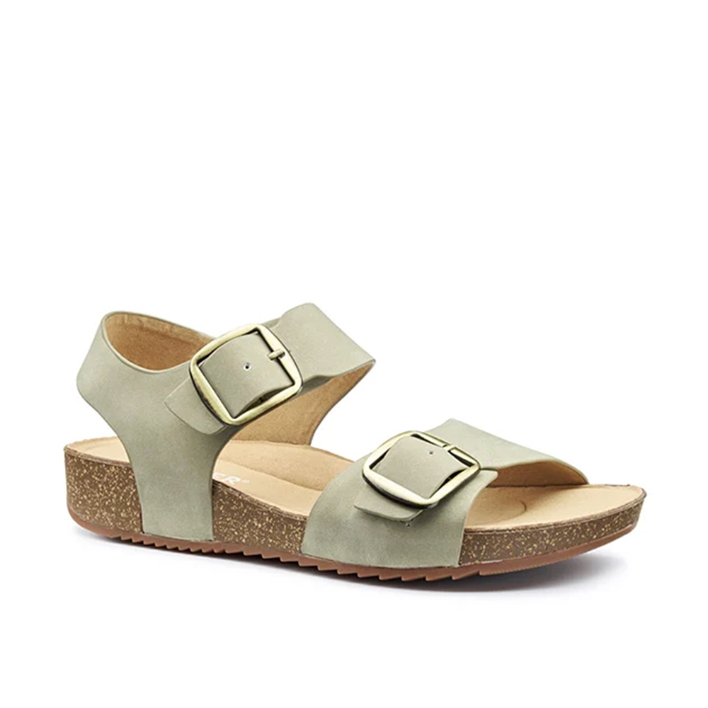 Hotter Tourist 4021 Mossy Green Leather Bucke Strap Sandal | ChicShoetique