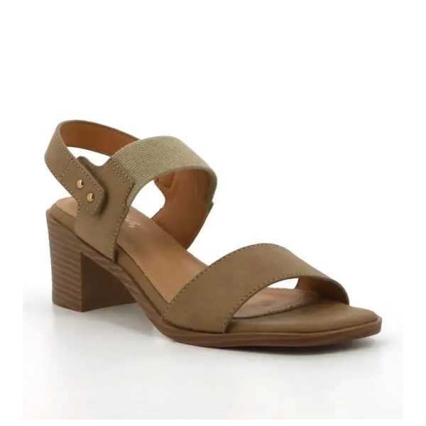 Hush Puppies Soft Style Abrianna 3982 Taupe Leather Block Heel Sandal | ChicShoetique