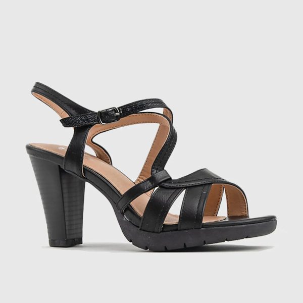 Hush Puppies Soft Style Evette 3967 Black Leather Strappy Heel | ChicShoetique