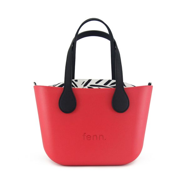 Fenn Hand Bag 410 Petite Collection – Tangerine Red – Pattern Inner – Silver Zip – Black Handle | ChicShoetique