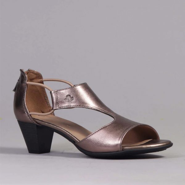 Froggie 11645 5028 Pewter T-Bar Mid Heel Leather Sandal | ChicShoetique