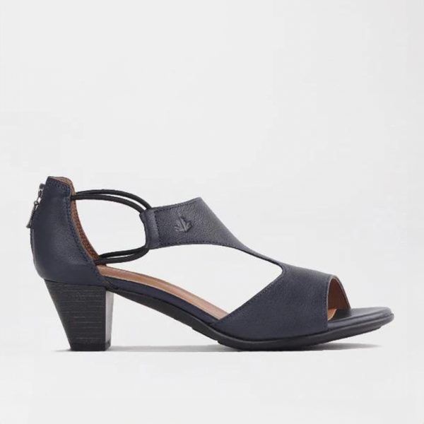 Froggie 11645 5034 Navy T-Bar Mid Heel Leather Sandal | ChicShoetique