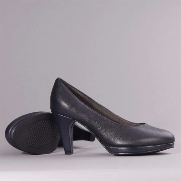 Froggie 11790 1670 Navy High Heel Leather Court Shoe | ChicShoetique